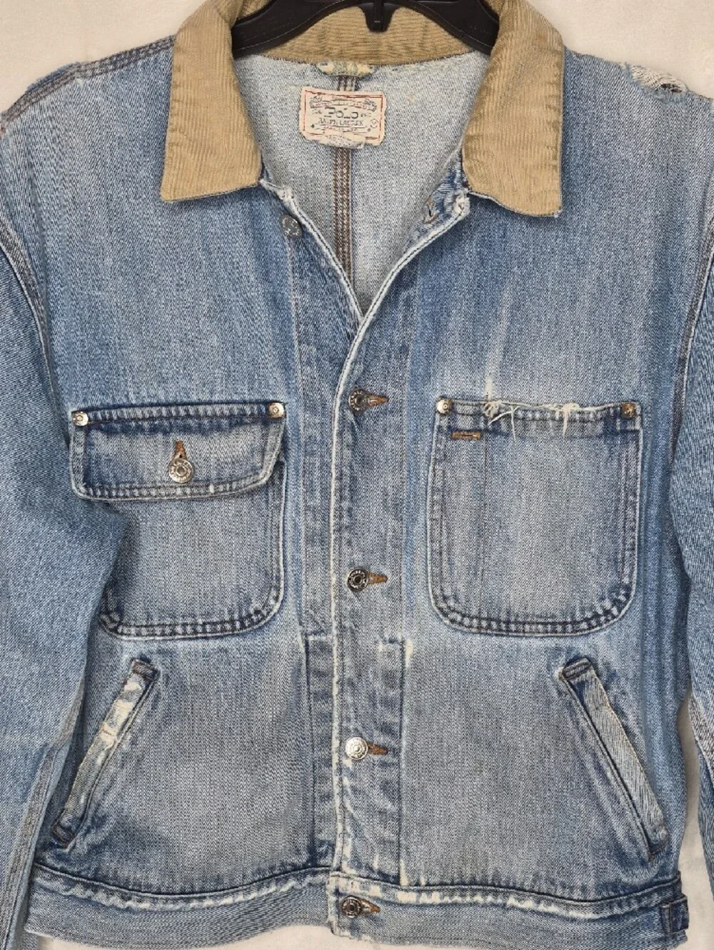 Vintage 80s Polo Ralph Lauren Made in USA Distressed Denim Jacket Medium